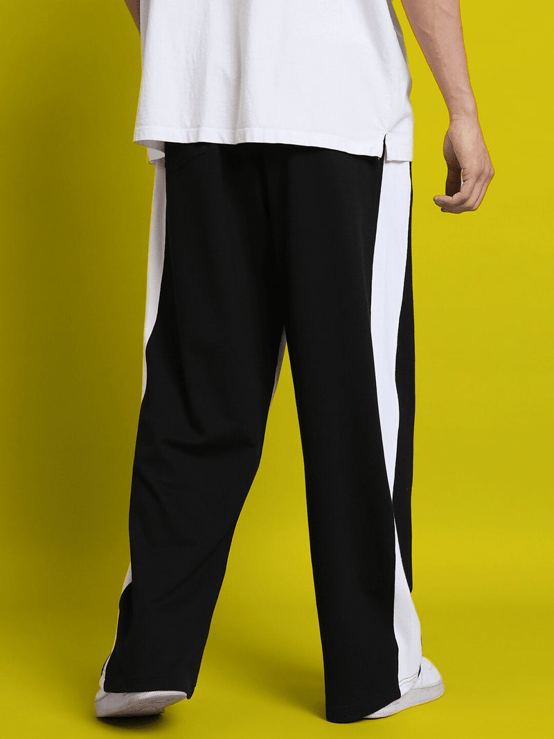 Genzclassic Men's Contrast Panel Track Pants | Relaxed Fit Athleisure Trouser | Black & White