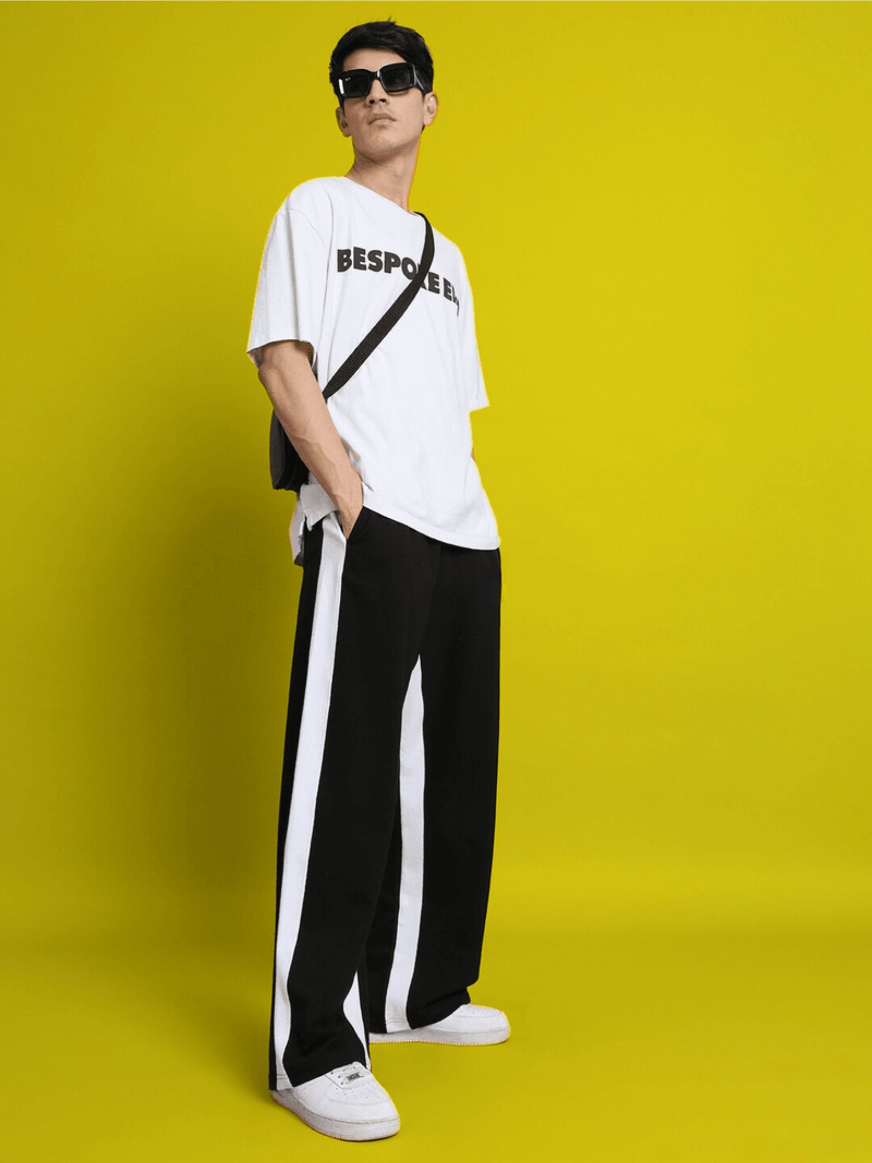 Genzclassic Men's Contrast Panel Track Pants | Relaxed Fit Athleisure Trouser | Black & White
