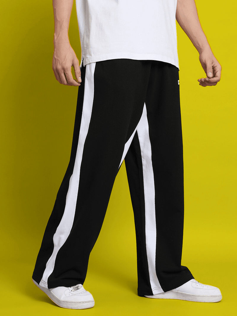 Genzclassic Men's Contrast Panel Track Pants | Relaxed Fit Athleisure Trouser | Black & White