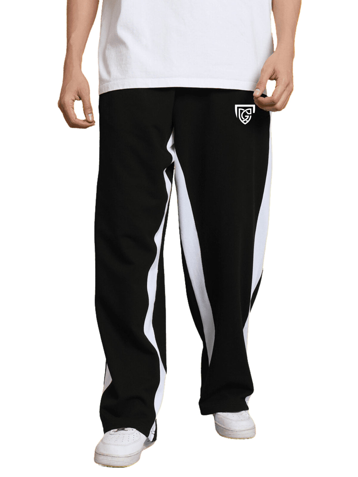 Genzclassic Men's Contrast Panel Track Pants | Relaxed Fit Athleisure Trouser | Black & White