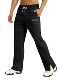 Genzclassic Men's Solid Straight Fit Cotton Track Pants with Drawstring Waist, Casual Sports Lower | Black
