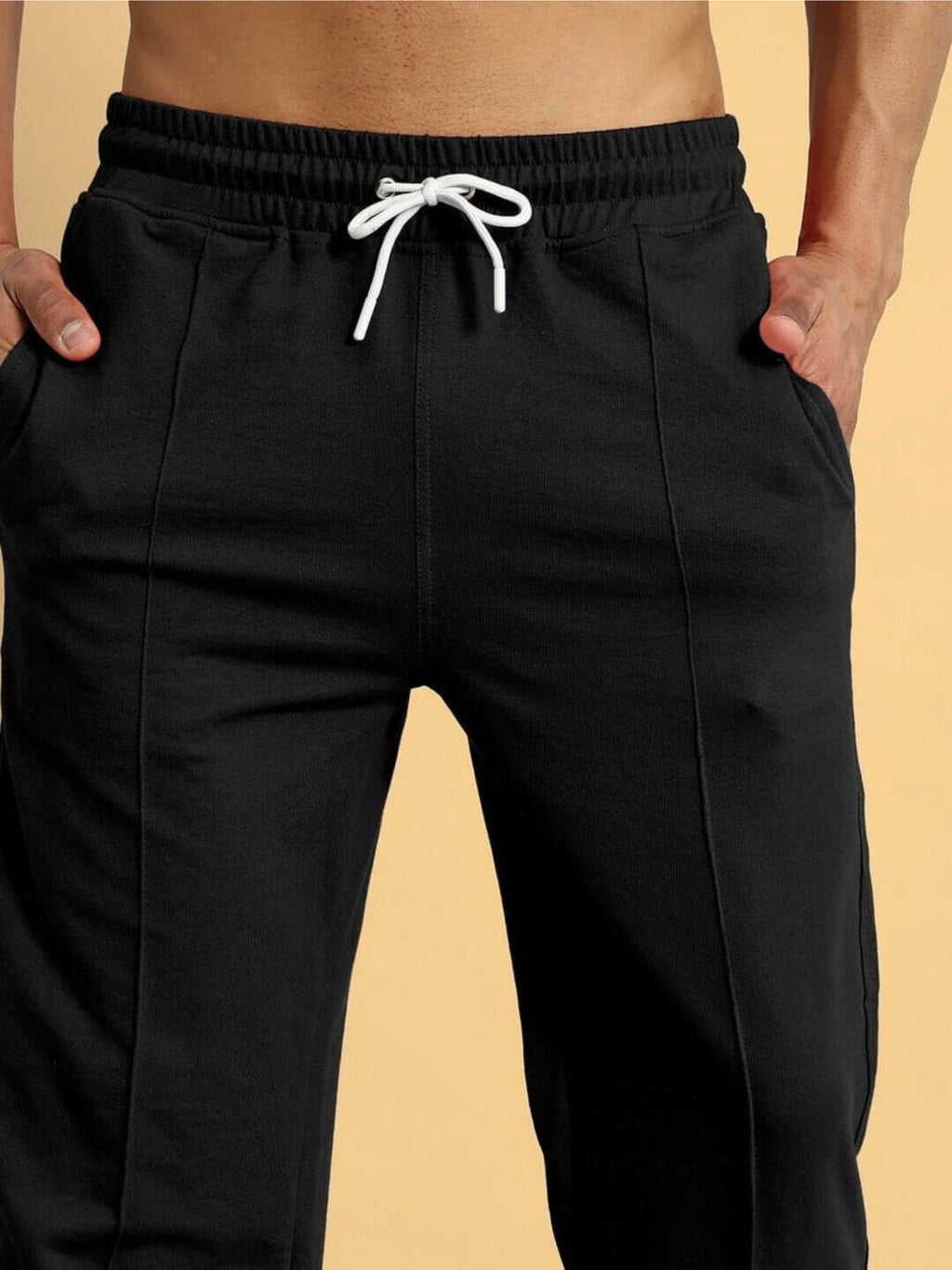 Genzclassic Men's Solid Straight Fit Cotton Track Pants with Drawstring Waist, Casual Sports Lower | Black