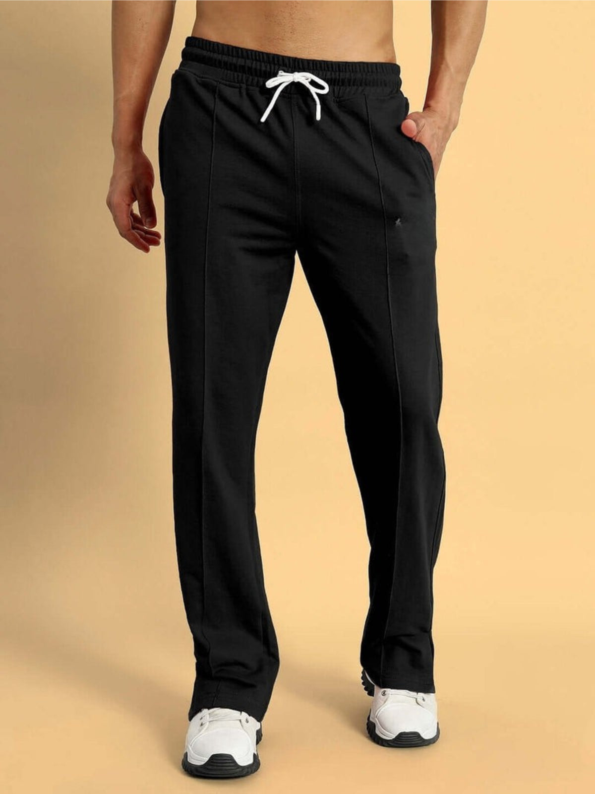 Genzclassic Men's Solid Straight Fit Cotton Track Pants with Drawstring Waist, Casual Sports Lower | Black
