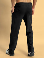 Genzclassic Men's Solid Straight Fit Cotton Track Pants with Drawstring Waist, Casual Sports Lower | Black