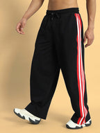 Genzclassic Men's Cotton Track Pants with Triple Side Stripes, Relaxed Fit Sports Lower | Black, Red & White
