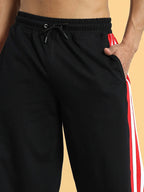 Genzclassic Men's Cotton Track Pants with Triple Side Stripes, Relaxed Fit Sports Lower | Black, Red & White