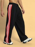 Genzclassic Men's Cotton Track Pants with Triple Side Stripes, Relaxed Fit Sports Lower | Black, Red & White