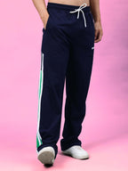 Genzclassic Men's Sports Track Pants with Side Stripe | Regular Fit Athletic Joggers | Navy Blue & Green
