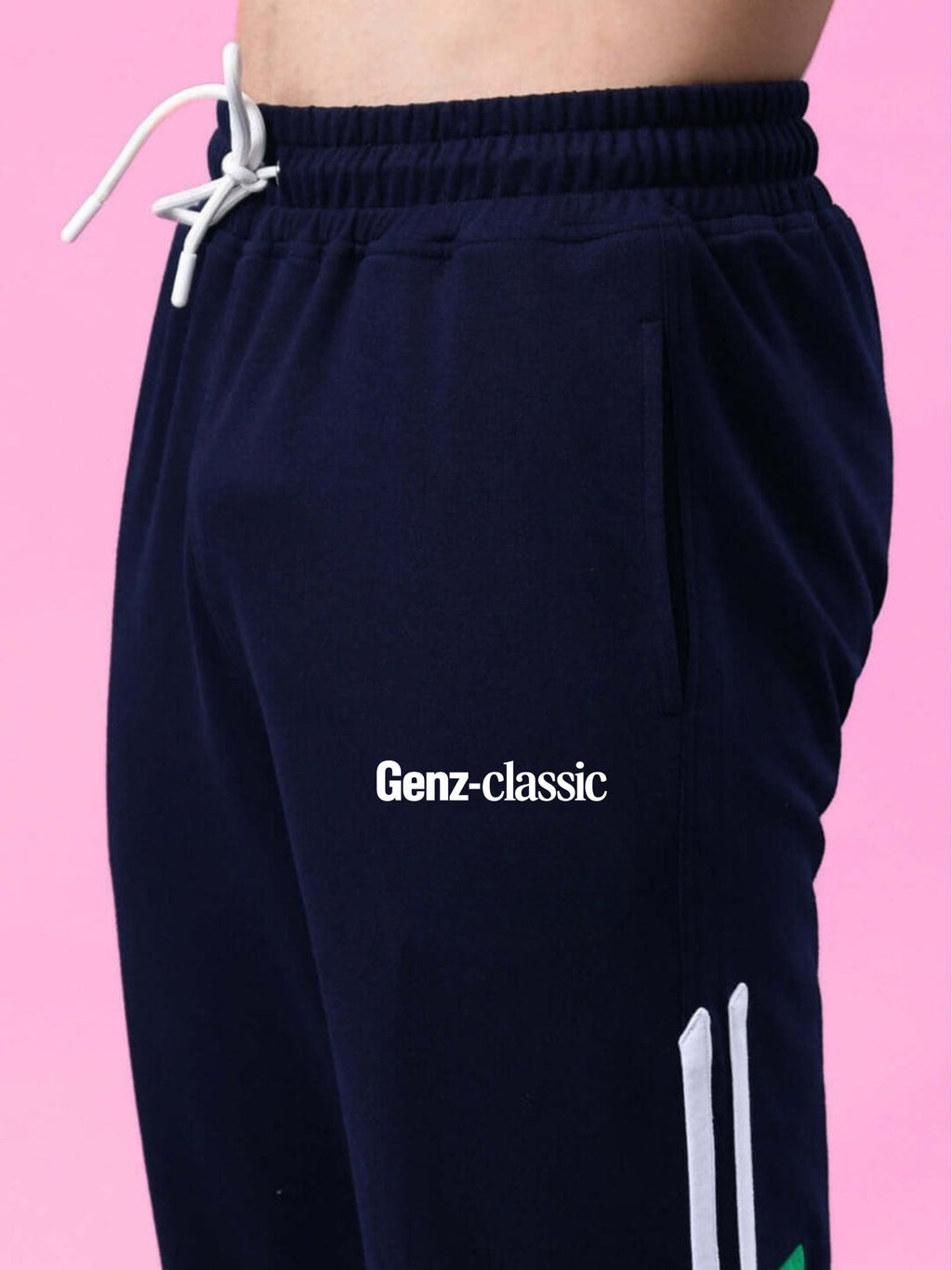 Genzclassic Men's Sports Track Pants with Side Stripe | Regular Fit Athletic Joggers | Navy Blue & Green