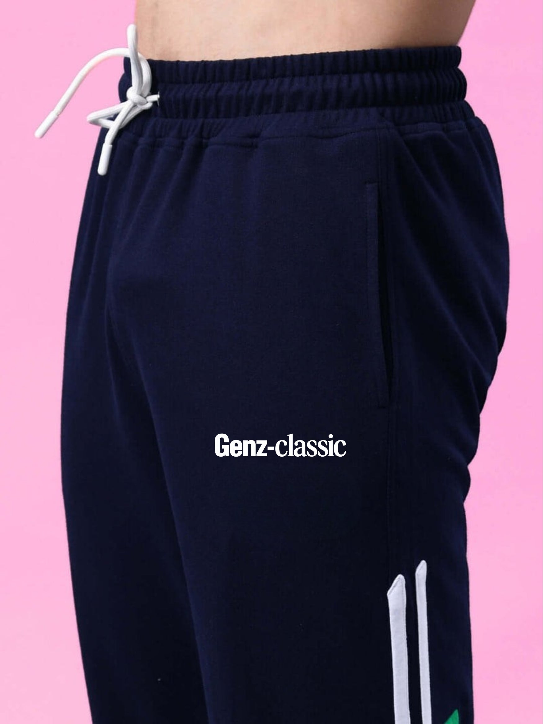 Genzclassic Men's Sports Track Pants with Side Stripe | Regular Fit Athletic Joggers | Navy Blue & Green