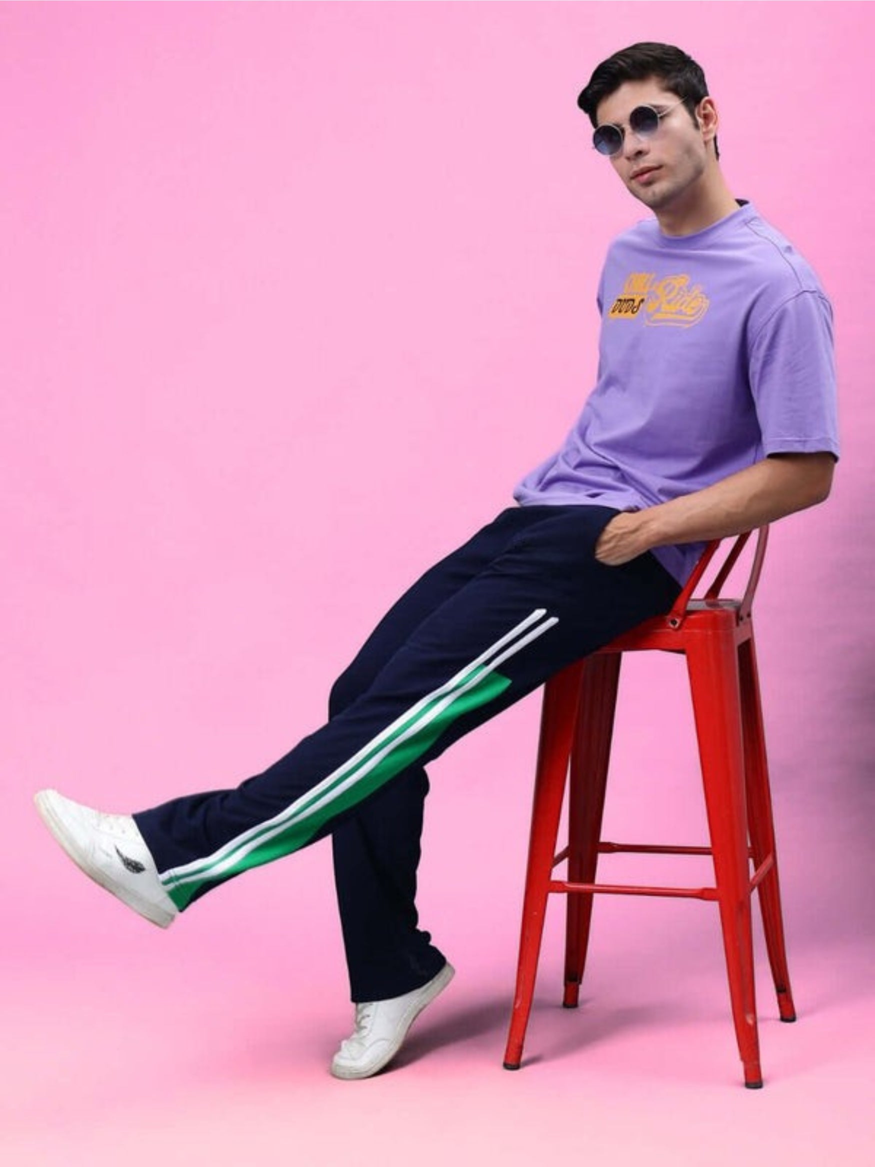 Genzclassic Men's Sports Track Pants with Side Stripe | Regular Fit Athletic Joggers | Navy Blue & Green