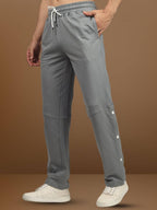 Genzclassic Men's Cotton Track Pants with Side Snap Buttons, Straight Fit Sports Lower | Grey