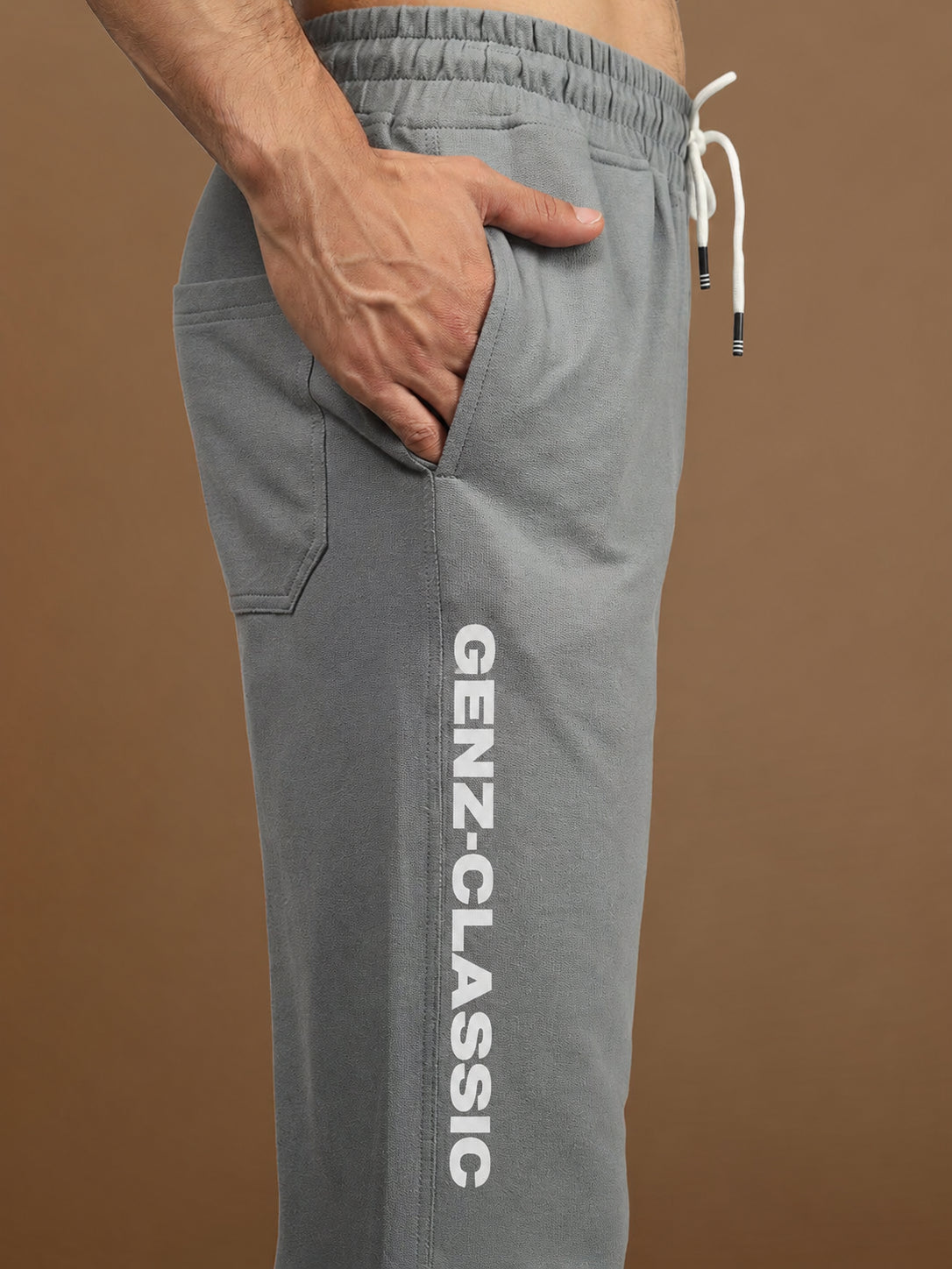 Genzclassic Men's Cotton Track Pants with Side Snap Buttons, Straight Fit Sports Lower | Grey