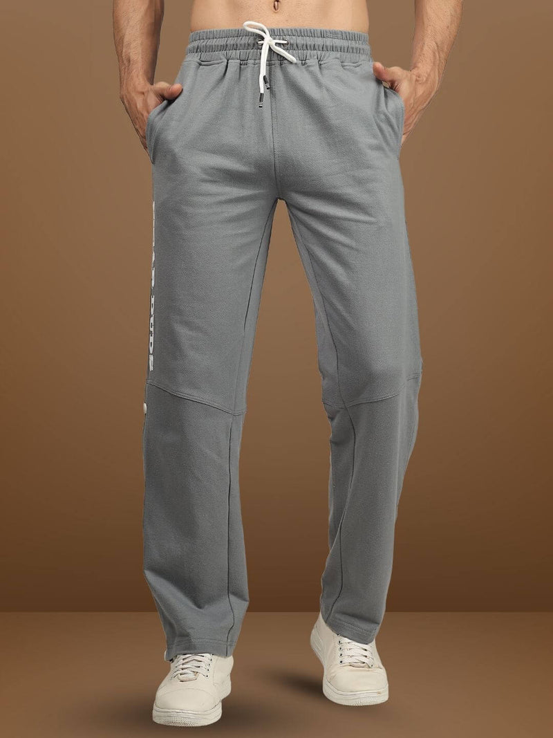 Genzclassic Men's Cotton Track Pants with Side Snap Buttons, Straight Fit Sports Lower | Grey