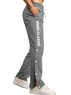 Genzclassic Men's Cotton Track Pants with Side Snap Buttons, Straight Fit Sports Lower | Grey