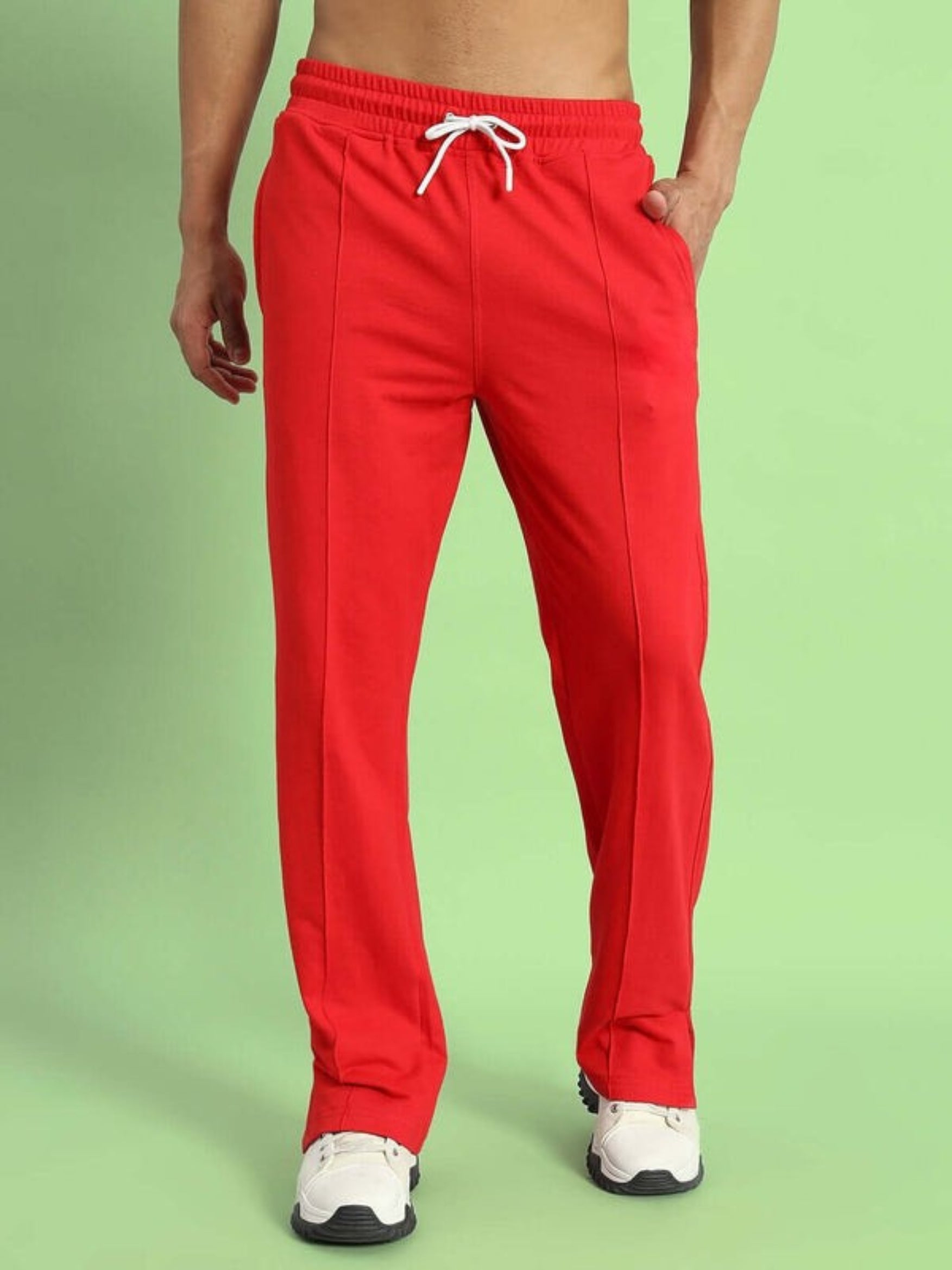 Genzclassic Men's Cotton Straight Fit Track Pants with Side Slit | Red