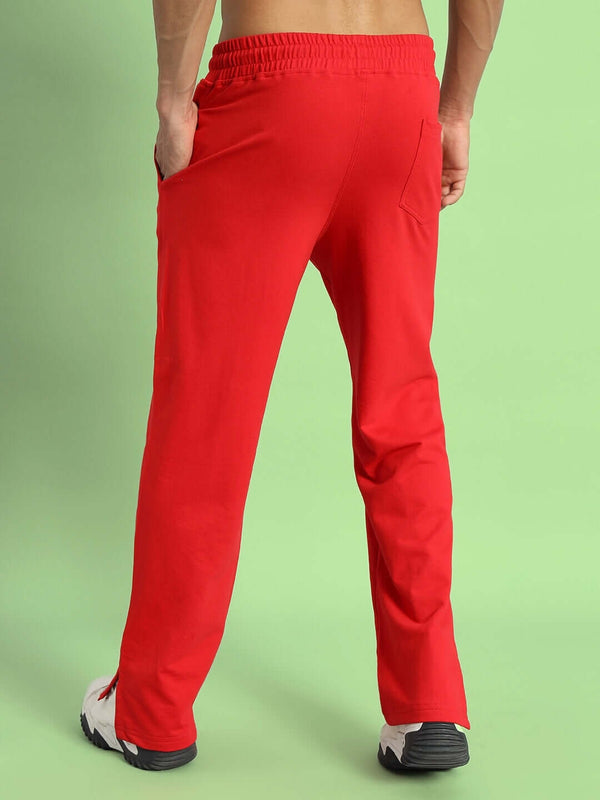 Genzclassic Men's Cotton Straight Fit Track Pants with Side Slit | Red