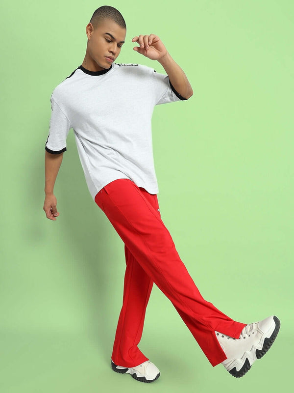 Genzclassic Men's Cotton Straight Fit Track Pants with Side Slit | Red