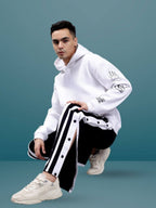 Genzclassic Men's Cotton Track Pants with Side Snap Buttons, Straight Fit Sports Lower | Black & White