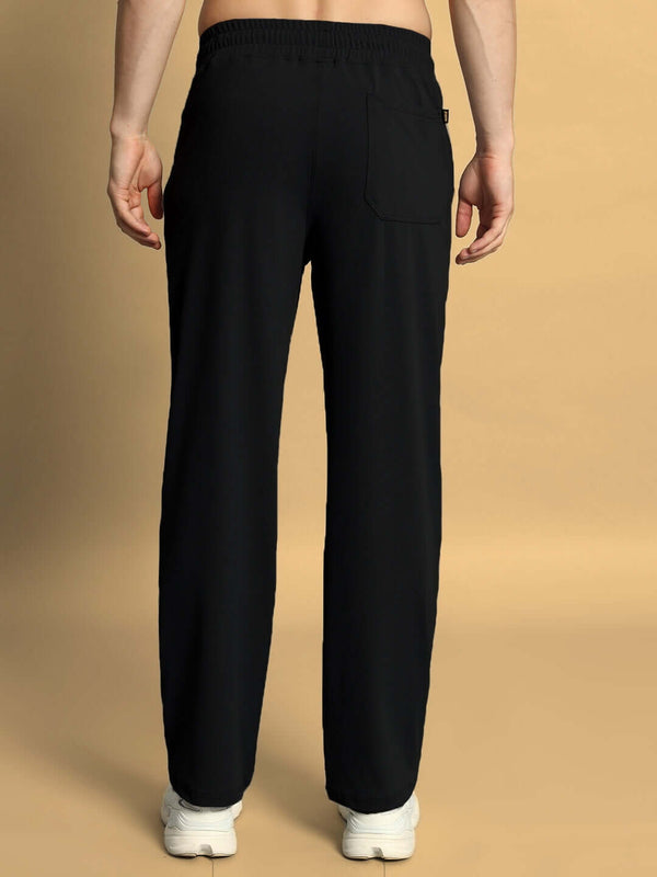 Genzclassic Men's Black Cotton Straight Fit Track Pants | Regular Fit Joggers | Casual, Gym & Daily Wear