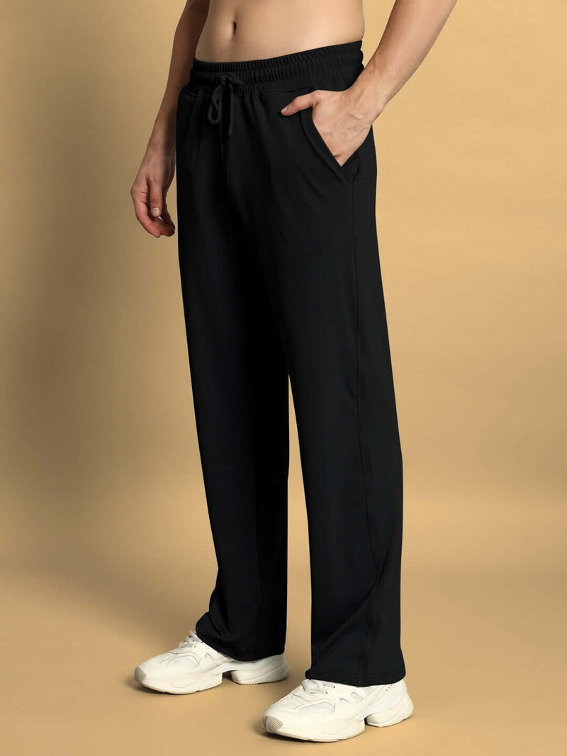 Genzclassic Men's Black Cotton Straight Fit Track Pants | Regular Fit Joggers | Casual, Gym & Daily Wear