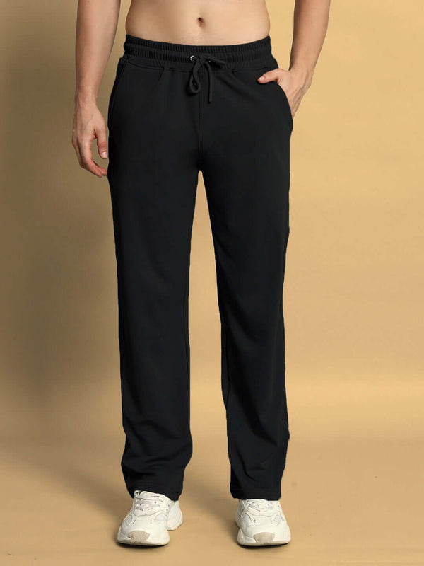 Genzclassic Men's Black Cotton Straight Fit Track Pants | Regular Fit Joggers | Casual, Gym & Daily Wear