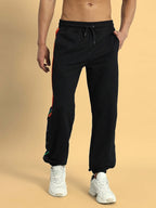 Genzclassic Men's Rainbow Stripe Track Pants with Side Snap Buttons, Athletic Jogger Lower | Black Multi-Color