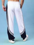 Genzclassic Men's Relaxed Fit Track Pants with Triple Side Stripes & Drawstring Waist | White & Navy Blue