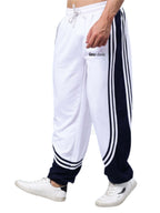 Genzclassic Men's Relaxed Fit Track Pants with Triple Side Stripes & Drawstring Waist | White & Navy Blue