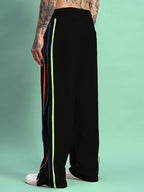 Genzclassic Men's Side Zipper Track Pants with Contrast Piping, Athletic Fit Sports Lower | Black, Orange & Blue