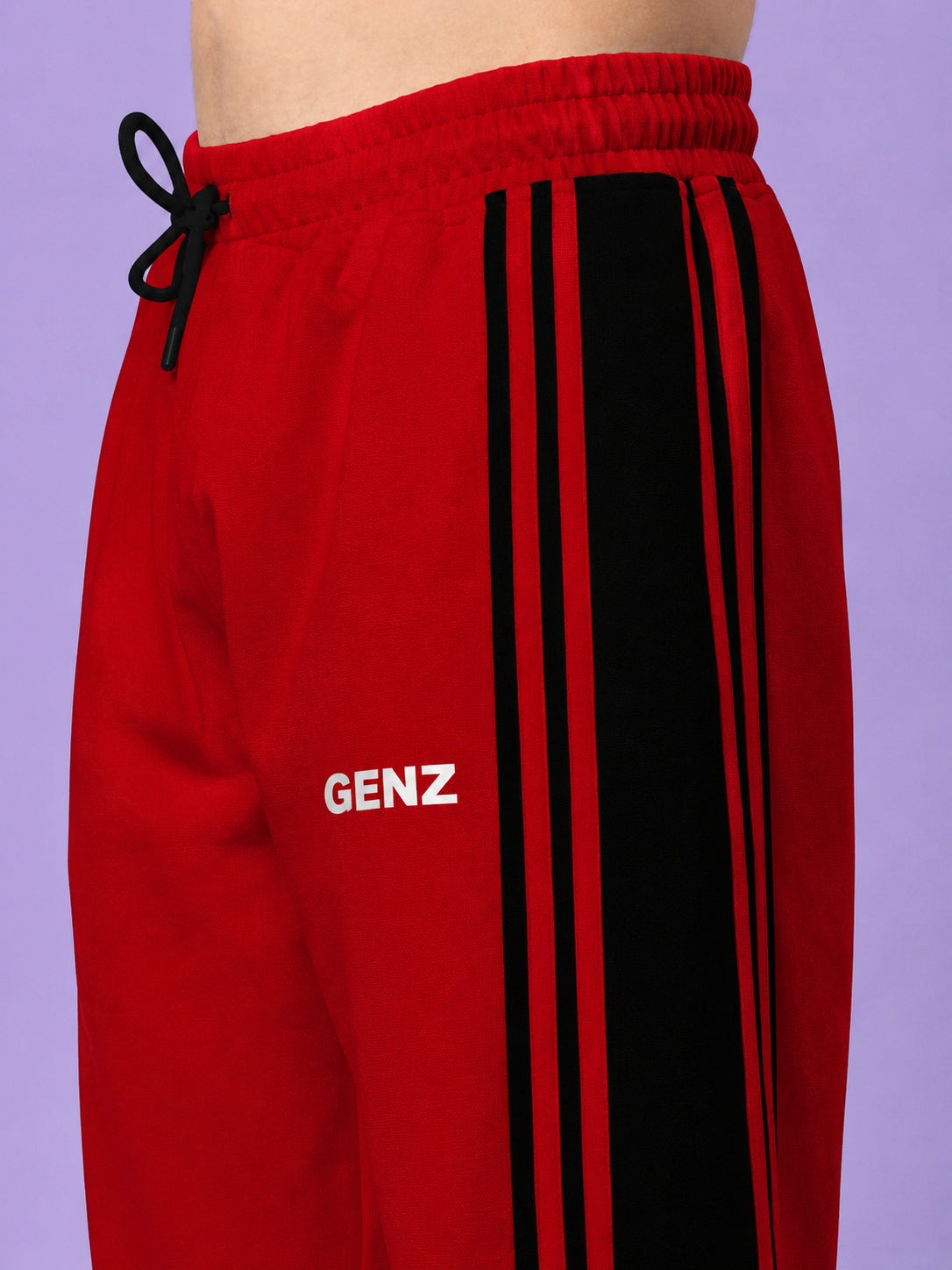 Genzclassic Men's Cotton Jogger Track Pants with Triple Side Stripes, Athletic Fit Sports Lower | Red & Black
