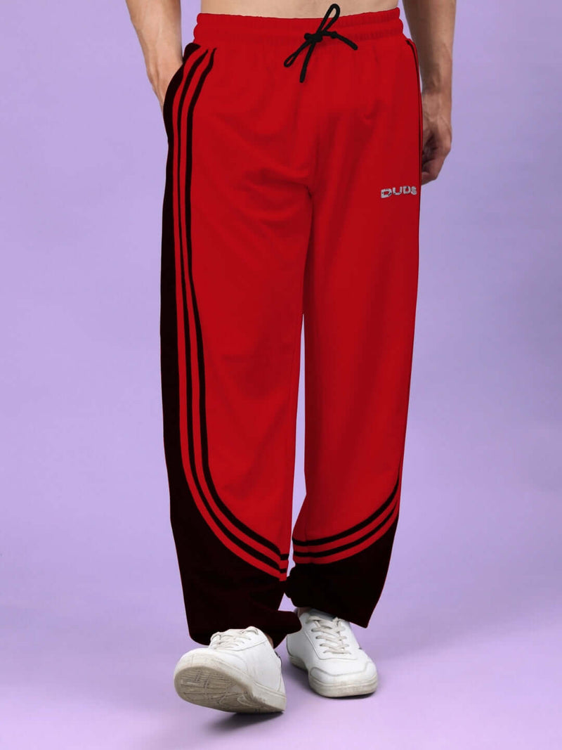 Genzclassic Men's Cotton Jogger Track Pants with Triple Side Stripes, Athletic Fit Sports Lower | Red & Black