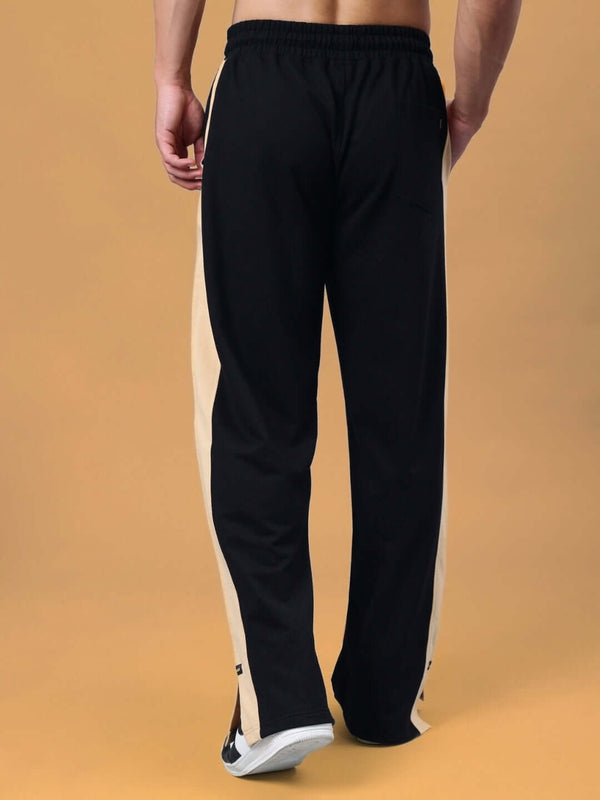 Genzclassic Men's Black Cotton Track Pants with Contrast Side Panels | Regular Fit Joggers | Casual, Gym & Sports Wear