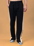 Genzclassic Men's Black Cotton Track Pants with Contrast Side Panels | Regular Fit Joggers | Casual, Gym & Sports Wear