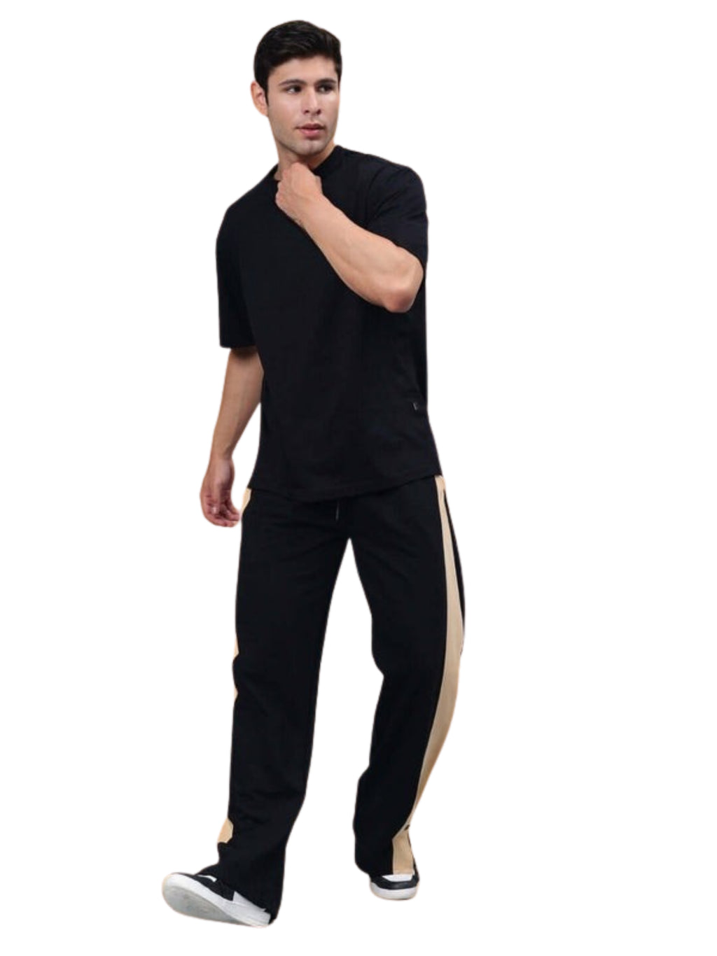 Genzclassic Men's Black Cotton Track Pants with Contrast Side Panels | Regular Fit Joggers | Casual, Gym & Sports Wear