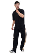 Genzclassic Men's Black Cotton Track Pants with Contrast Side Panels | Regular Fit Joggers | Casual, Gym & Sports Wear