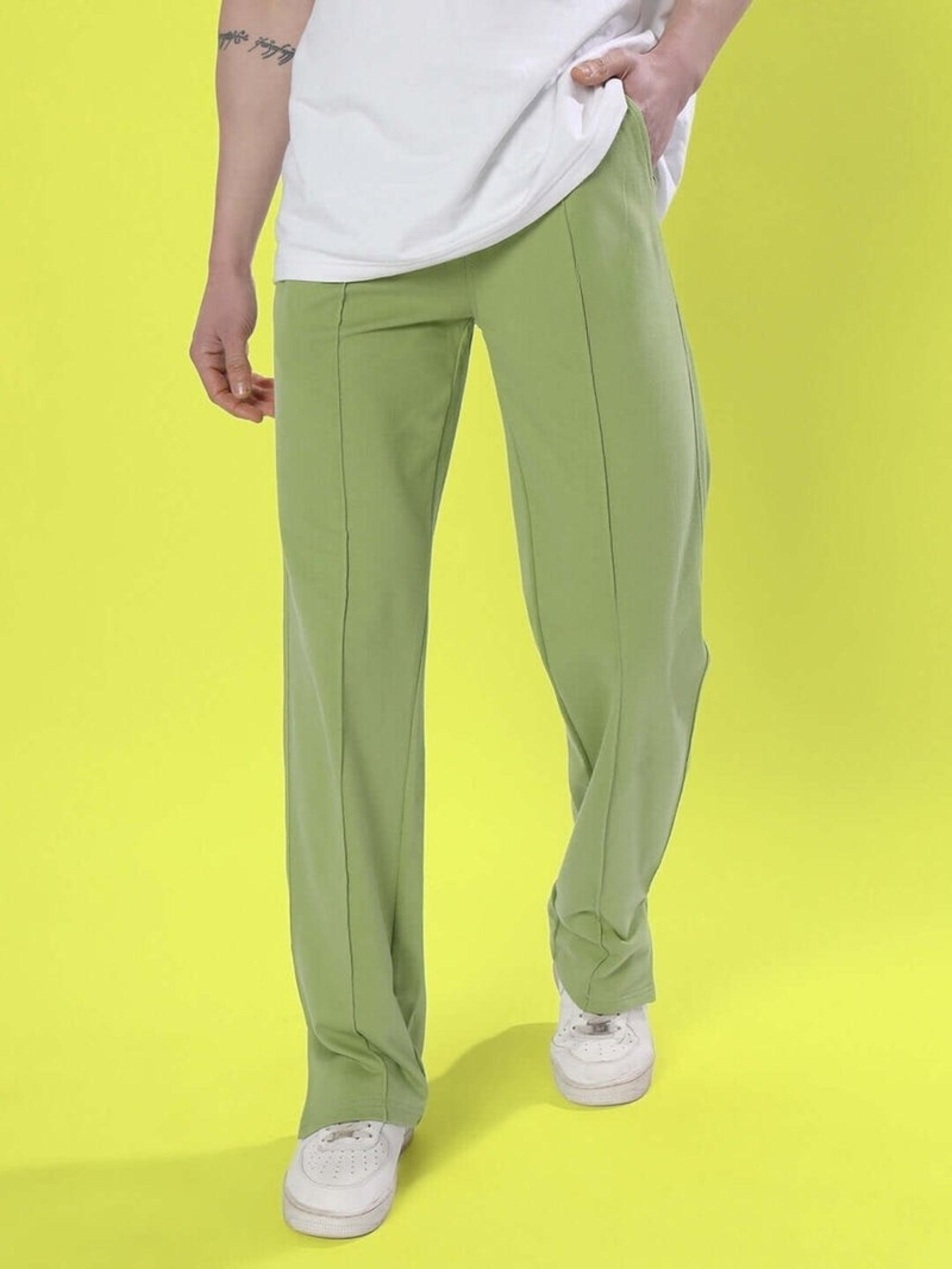 Genzclassic Men's Relaxed Fit Straight-Leg Track Pants | Premium Athleisure Trouser | Light Sage Green