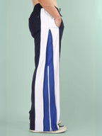 Genzclassic Men's Cotton Track Pants with Contrast Side Panel, Straight Fit Sports Lower | Navy Blue & White