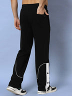 Genzclassic Men's Black Track Pants with Side Button Panel | Regular Fit Sports Joggers | Casual & Gym Wear Bottom
