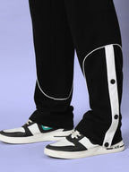 Genzclassic Men's Black Track Pants with Side Button Panel | Regular Fit Sports Joggers | Casual & Gym Wear Bottom