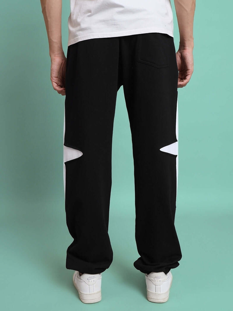 Genzclassic Men's Cotton Track Pants with Bold Side Graphic, Relaxed Fit Sports Lower | Black & White