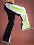 Genzclassic Men's Athletic Track Pants with Contrast Side Panels, Full-Length Side Zipper & Drawstring Waist | Black, White & Neon Green