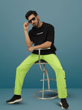 Genzclassic Men's Neon Green Track Pants with Side Snap Buttons | Regular Fit Sports Joggers | Gym & Casual Wear