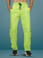 Genzclassic Men's Neon Green Track Pants with Side Snap Buttons | Regular Fit Sports Joggers | Gym & Casual Wear