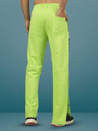 Genzclassic Men's Neon Green Track Pants with Side Snap Buttons | Regular Fit Sports Joggers | Gym & Casual Wear