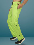 Genzclassic Men's Neon Green Track Pants with Side Snap Buttons | Regular Fit Sports Joggers | Gym & Casual Wear