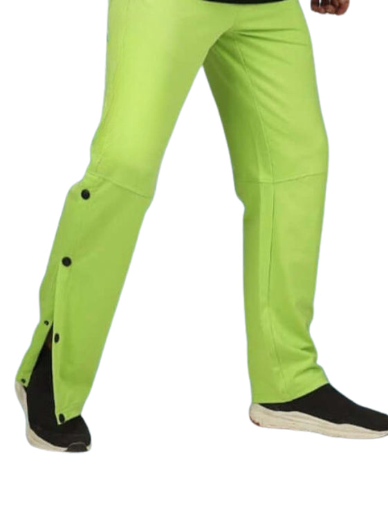 Genzclassic Men's Neon Green Track Pants with Side Snap Buttons | Regular Fit Sports Joggers | Gym & Casual Wear