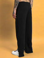 Genzclassic Men's Black Cotton Track Pants with Bottom Zipper | Relaxed Fit Joggers | Casual, Gym & Sports Wear