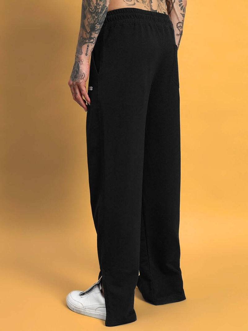 Genzclassic Men's Black Cotton Track Pants with Bottom Zipper | Relaxed Fit Joggers | Casual, Gym & Sports Wear