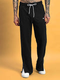 Genzclassic Men's Black Cotton Track Pants with Bottom Zipper | Relaxed Fit Joggers | Casual, Gym & Sports Wear